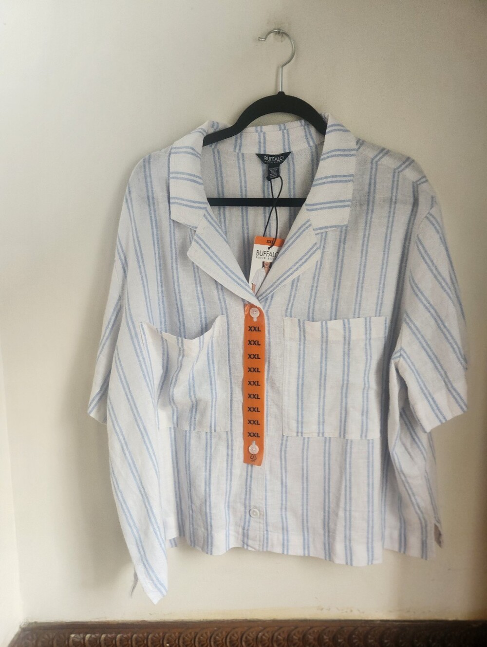 NWT BUFFALO DAVID BRITTON Coastal Stripe Linen Blend Utility Style Sz XXL